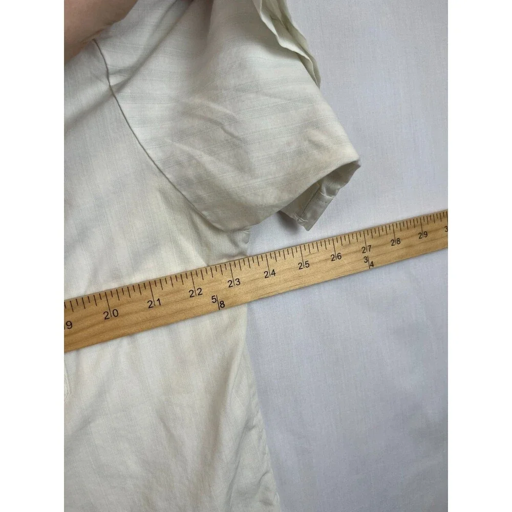 Vintage Blair Shirt Mens Button Up SS Shoulder Tabs White Blue Pockets (Stained) - Picture 3 of 11